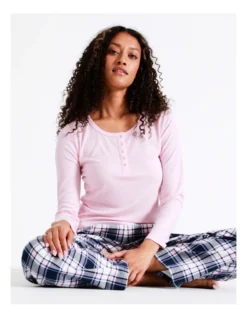 SOHO Henley Rib Long Sleeve Top In Pink