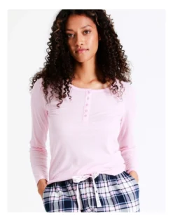 SOHO Henley Rib Long Sleeve Top In Pink -SOHO Shop 966005020 3 720x928