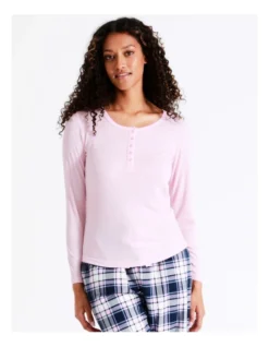 SOHO Henley Rib Long Sleeve Top In Pink -SOHO Shop 966005020 7 720x928