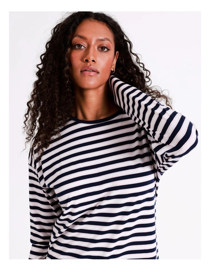 SOHO Hazel Marle Knit Long Sleeve Tee In Pink & Navy Stripe 1 SOHO Hazel Marle Knit Long Sleeve Tee In Pink & Navy Stripe