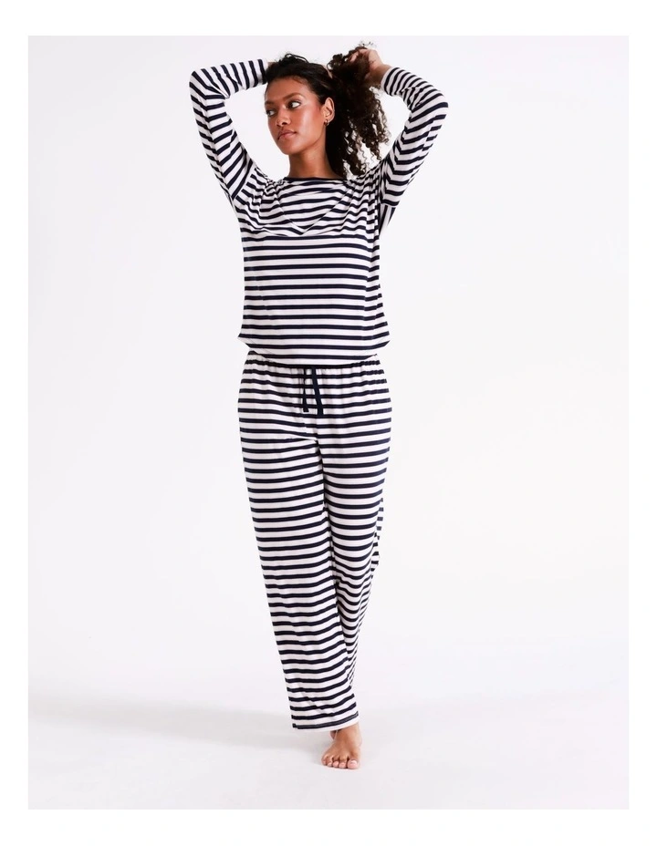 SOHO Hazel Marle Knit Long Sleeve Tee In Pink & Navy Stripe 2 SOHO Hazel Marle Knit Long Sleeve Tee In Pink & Navy Stripe - Image 2