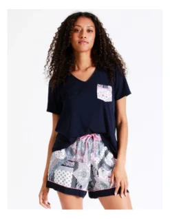 SOHO Jada V-Neck Tee In Navy