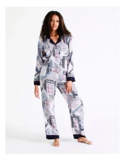 SOHO Jada Viscose Long Sleeve PJ Set In Scarf Print