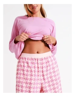 Chloe & Lola Selena Woven Cotton Long Pant In Pink Houndstooth -SOHO Shop 968552110 3 720x928