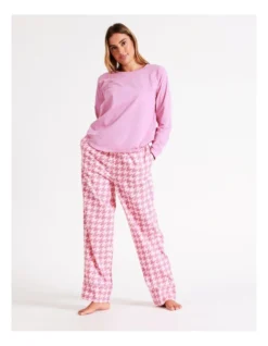 Chloe & Lola Selena Woven Cotton Long Pant In Pink Houndstooth -SOHO Shop 968552110 5 720x928