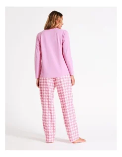 Chloe & Lola Selena Woven Cotton Long Pant In Pink Houndstooth -SOHO Shop 968552110 6 720x928