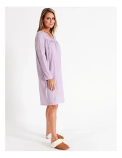 SOHO Timeless Celeste V-Neck Midi Cotton Knit Long Sleeve Nightie In Lilac Floral -SOHO Shop 968553010 4 720x928