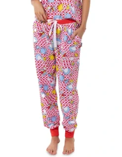 Warped Check Printed Long Pajama Pants In Red Multi