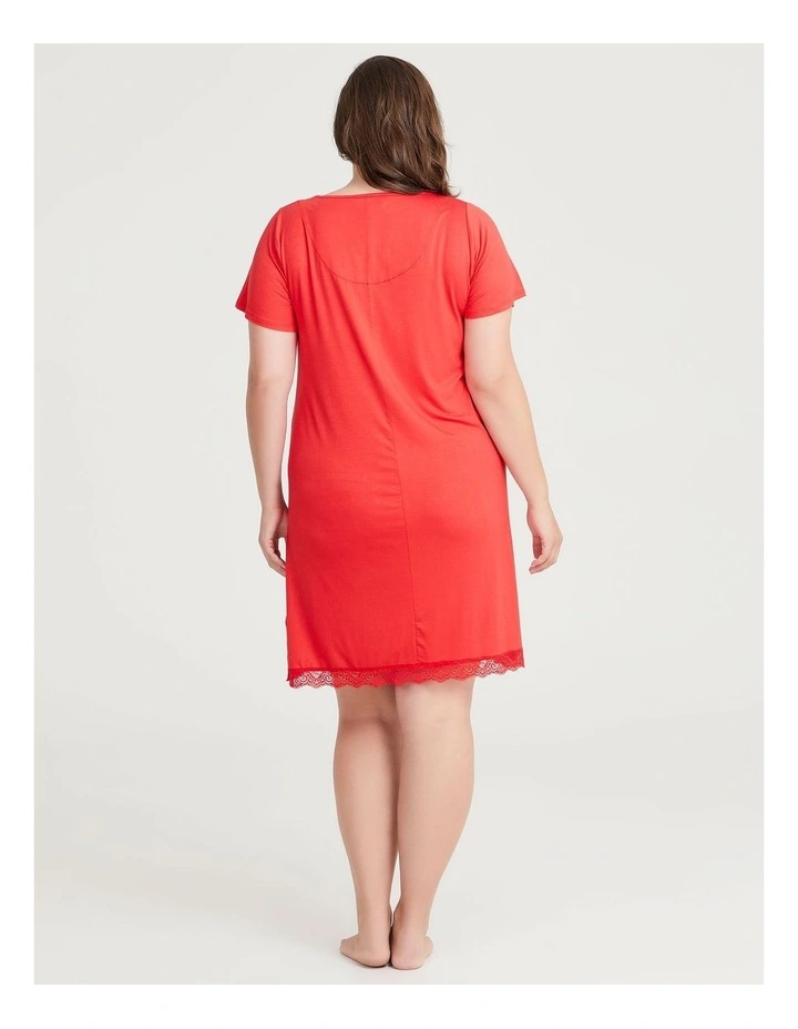 Bamboo Lace Split Nightie Red 2 Bamboo Lace Split Nightie Red - Image 2