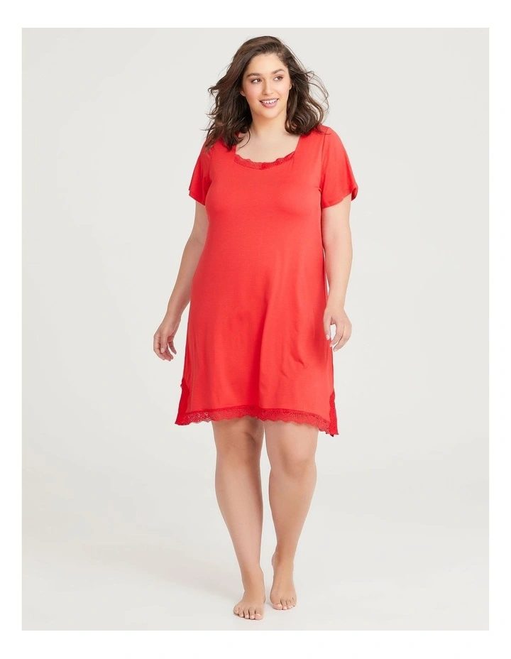 Bamboo Lace Split Nightie Red 4 Bamboo Lace Split Nightie Red - Image 4