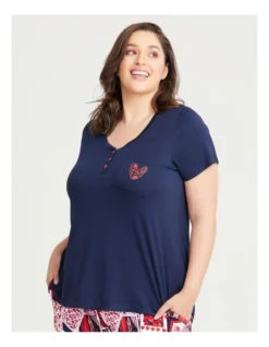 Bamboo Floral Heart Pyjama Top In Navy 6 Bamboo Floral Heart Pyjama Top In Navy -SOHO Shop 968876830 3 720x928