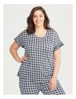Bamboo Gingham Heart Pyjama Top In Blue Multi