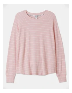 Chloe & Lola Diana Waffle Knit Long Sleeve Top In Pink And White Stripe