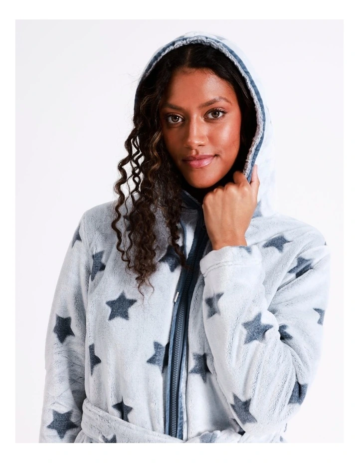 SOHO Stella Fleece Long Sleeve Zip-Up Robe In Grey Star 3 SOHO Stella Fleece Long Sleeve Zip-Up Robe In Grey Star - Image 3