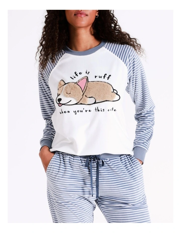 SOHO Gigi Novelty Velour PJ Pant In Corgi Stripe 2 SOHO Gigi Novelty Velour PJ Pant In Corgi Stripe - Image 2