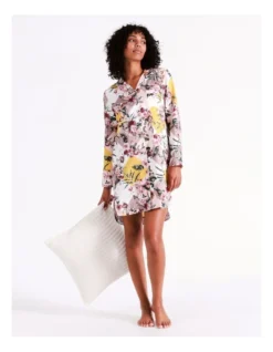 Chloe & Lola Abby Recycled Satin Long Sleeve Nightshirt In Diamond Floral -SOHO Shop 976499020 978024880 7 720x928