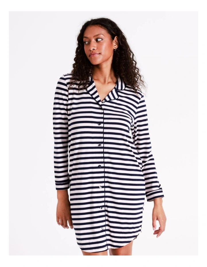 SOHO Simone Knit Long Sleeve Nightshirt In Pink & Navy Stripe 3 SOHO Simone Knit Long Sleeve Nightshirt In Pink & Navy Stripe - Image 3