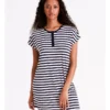SOHO Simone Knit Short Sleeve Henley Nightie In Pink & Navy Stripe