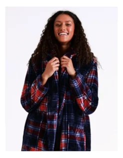 SOHO Leah Fleece Robe In Navy Tartan -SOHO Shop 978082660 3 720x928