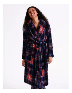 SOHO Leah Fleece Robe In Navy Tartan -SOHO Shop 978082660 6 720x928