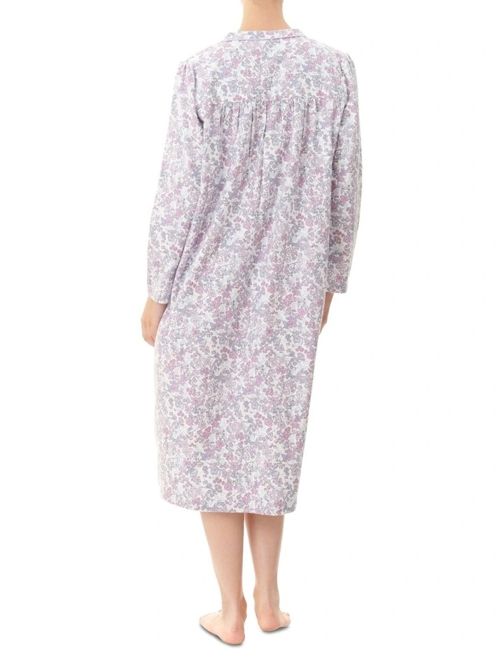 Gigi Floral Flannelette Mid Length Nightie In Purple 2 Gigi Floral Flannelette Mid Length Nightie In Purple - Image 2