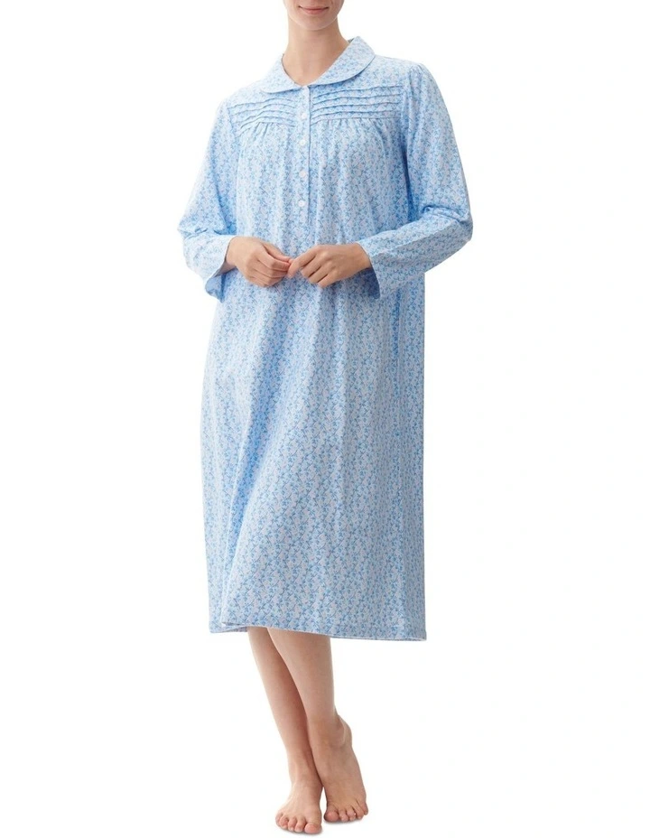 Wren Floral Flannelette Mid Length Nightie In Blue 1 Wren Floral Flannelette Mid Length Nightie In Blue