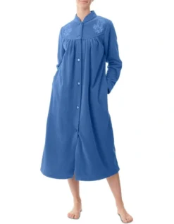 Polar Fleece Mid Button Gown In Blue