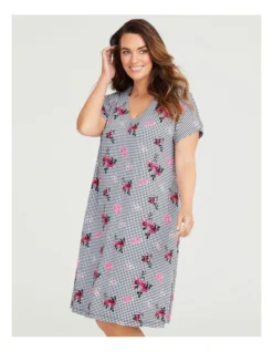 Bamboo Gingham Floral Nightie In Multi