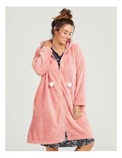 Cosy Zip Chevron Dressing Gown Peach Pink